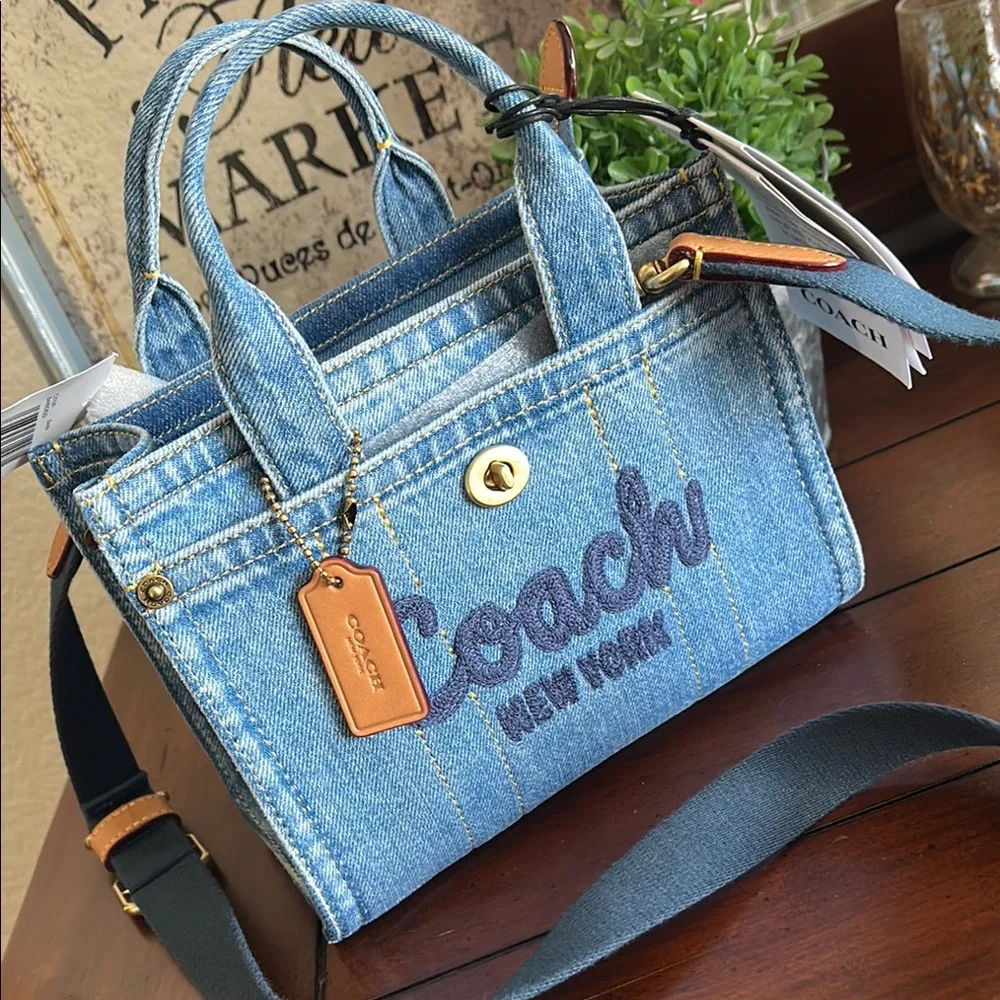 Coach Mini Cargo Denim Tote with Leather Accents